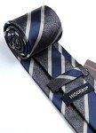 HISDERN Grey & Blue Striped Tie and Pocket Square Set