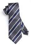 HISDERN Grey & Blue Striped Tie and Pocket Square Set