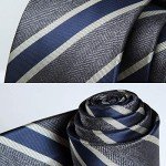 HISDERN Grey & Blue Striped Tie and Pocket Square Set