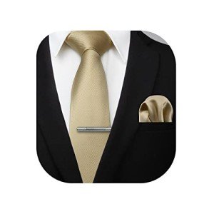 HISDERN Solid Color Tie and Pocket Square Set