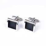 Silver and Black Square Men's Cufflinks in Box