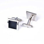 Silver and Black Square Men's Cufflinks in Box