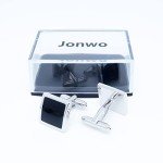 Silver and Black Square Men's Cufflinks in Box