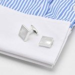 Jonwo Square Mother of Pearl Cufflinks & Tie Clip