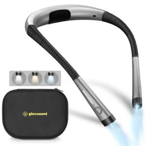 Glocusent 3-Color Rechargeable Book Light with Case