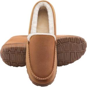 Men's Plush Moccasin Slippers with Hard Sole