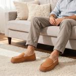 Men's Plush Moccasin Slippers with Hard Sole