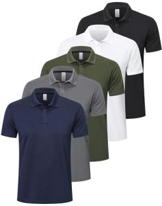 ZENGVEE Men's 5 Pack Moisture-Wicking Polo Shirts