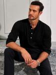 Runcati Men's Linen Henley Shirt - Casual 3/4 Sleeve
