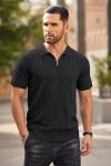 Coofandy Men's Short Sleeve Zipper Ribbed Polo Shirt