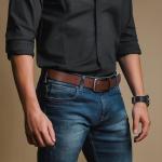 Buffway Men's 1.5" Brown Leather Belt