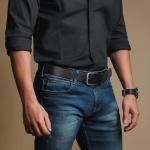 Buffway Men's 1.5" Leather Belt - Black