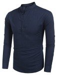 Coofandy Men's Long Sleeve Linen Henley Shirt - Navy