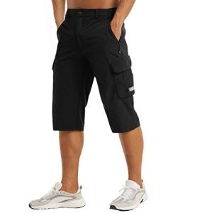 Men's Black 3/4 Cargo Shorts with 5 Pockets