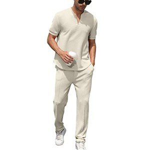 Men's Casual Athletic Tracksuit Set - A-Beige