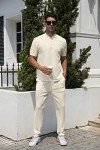 Men's Casual Athletic Tracksuit Set - A-Beige