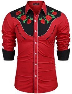 COOFANDY Men's Rose Floral Embroidered Button Shirt