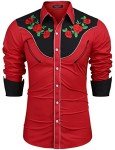 COOFANDY Men's Rose Floral Embroidered Button Shirt