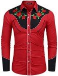COOFANDY Men's Rose Floral Embroidered Button Shirt