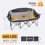 KingCamp Oversized 3-Person Camping Chair with Cup Holder