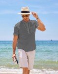 Men's Casual Cotton Linen Henley Shirt - Dark Grey