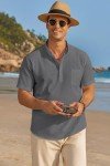 Men's Casual Cotton Linen Henley Shirt - Dark Grey