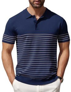 COOFANDY Men's Short Sleeve Striped Golf Polo