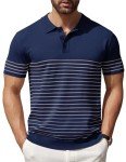 COOFANDY Men's Short Sleeve Striped Golf Polo