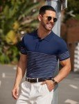 COOFANDY Men's Short Sleeve Striped Golf Polo