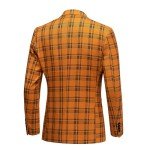 Orange Plaid Slim Fit Blazer for Men
