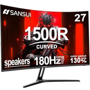 SANSUI 27" Curved 180Hz Gaming Monitor with Speakers