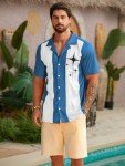 Aqua Blue Vintage Camp Collar Bowling Shirt for Men