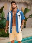 Aqua Blue Vintage Camp Collar Bowling Shirt for Men