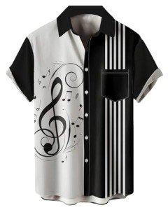 Vintage Music Bowling Shirts for Men - Short Sleeve