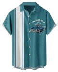 Retro Car Stripe Print Bowling Shirt for Men