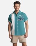 Retro Car Stripe Print Bowling Shirt for Men