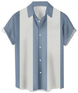 Retro Hawaiian Bowling Shirt for Men - Light Blue