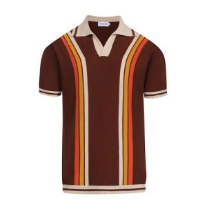Men's Vintage Striped Brown V-Neck Polo Shirt