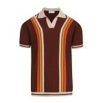 Men's Vintage Striped Brown V-Neck Polo Shirt