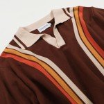 Men's Vintage Striped Brown V-Neck Polo Shirt