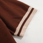 Men's Vintage Striped Brown V-Neck Polo Shirt