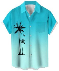 Vintage 1950s Men's Hawaiian Bowling Shirt - Turquoise