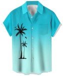 Vintage 1950s Men's Hawaiian Bowling Shirt - Turquoise