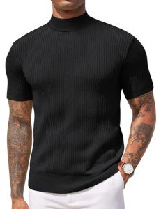 COOFANDY Men's Black Short Sleeve Turtleneck Sweater