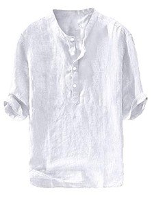 Men’s 3/4 Sleeve Lightweight Cotton-Linen Henley - White
