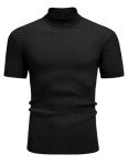 COOFANDY Men's Black Short Sleeve Turtleneck Sweater
