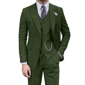 Retro Tweed 3-Piece Men's Suit Set - Green