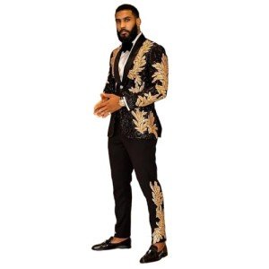 Homhous Men's Black Suit with Gold Accents