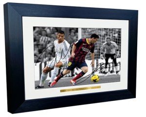 Autographed Messi Ronaldo Soccer Photo Frame 12x8