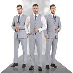 Light Grey 3 Piece Slim Fit Men's Suit Set
